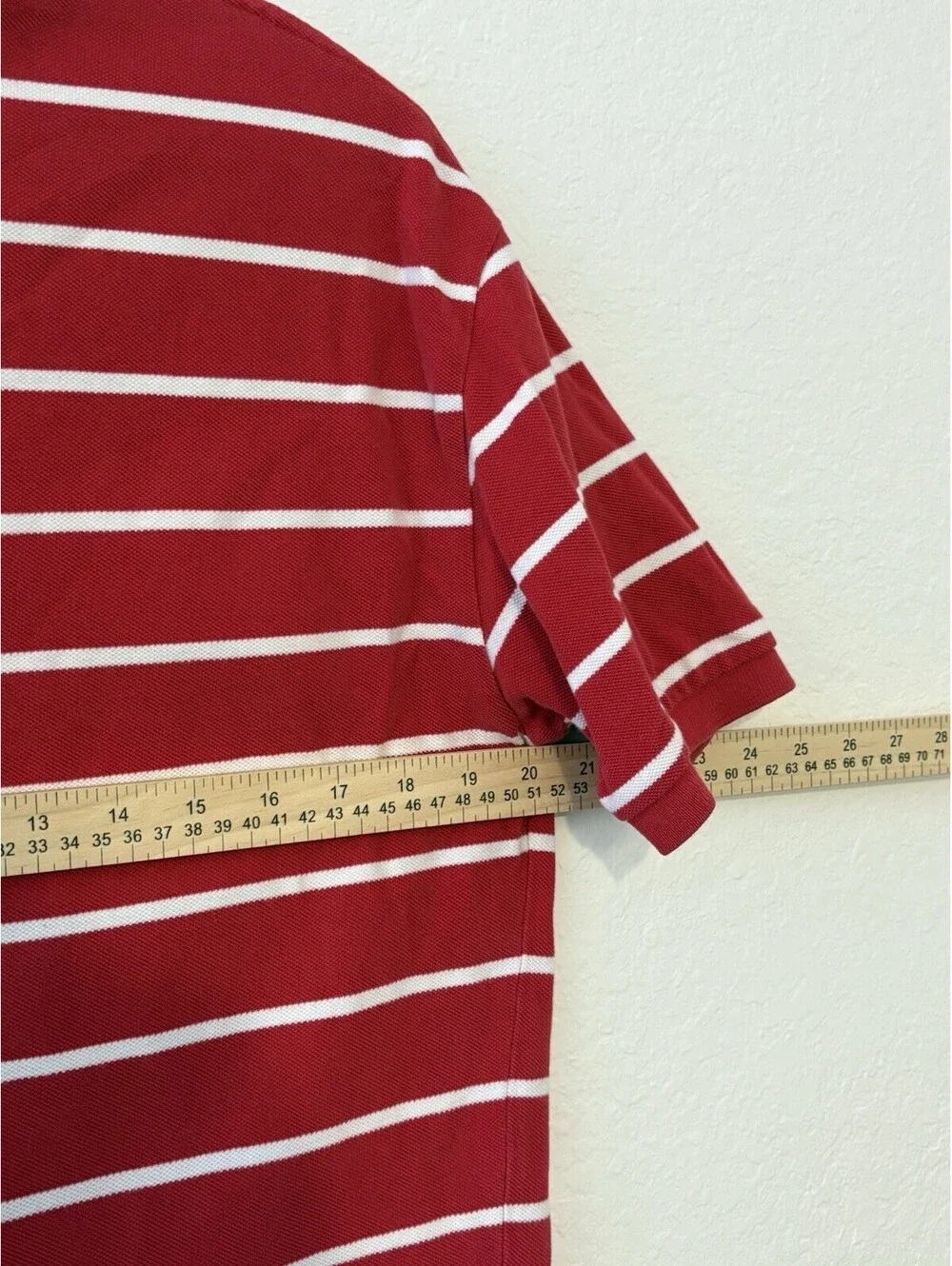 Polo Ralph Lauren Mens Medium Red White Striped Short Sleeve Pique Polo Shirt